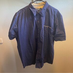 Casual Blue Button Down Shirt with Geometric Pattern